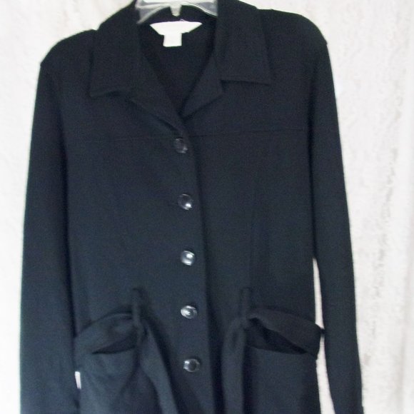 Vintage Express Tricot Knit Rich Black Jacket with Belt Size 9/10 - Picture 3 of 10